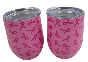 Stainless Steel Double Wall Wine Tumblers (2 in box) Breast Cancer Awareness NIB